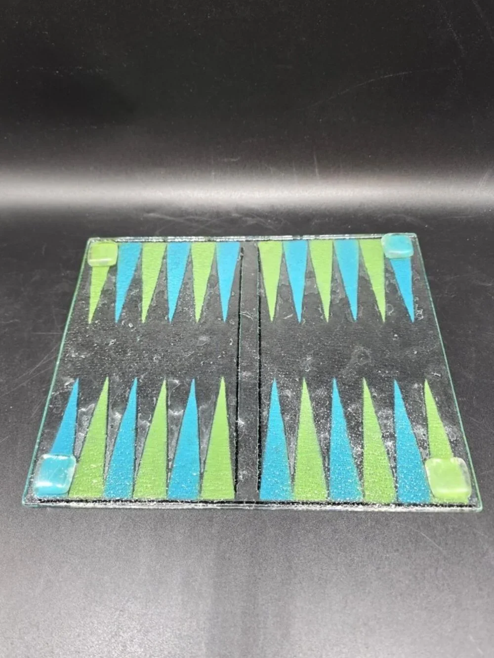 Fused Art Glass Backgammon Abstract MCM Serving Dish Or Game Board Signed
